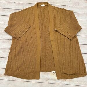 J.Jill Cable Knit Open Front Kimono Cardigan Sweater Camel Brown Women's Medium